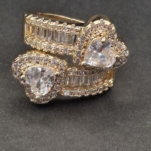 Gold Heart Halo Crystal Ring - Women Jewelry